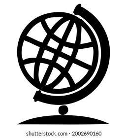 Geographic Earth globe, atlas with grid, latitude, longitude, symbol, vector, illustration in black and white color, isolated on white background