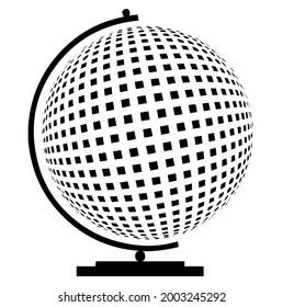 Globo geográfico terrestre, atlas con rejilla, latitud, longitud, símbolo, vector, ilustración en color negro y blanco, aislado en fondo blanco