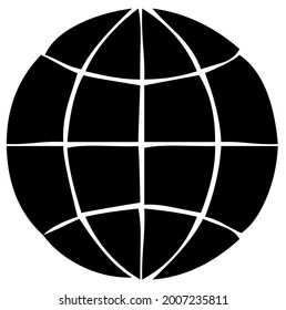 Geographic Earth globe with grid, latitude, longitude, symbol, vector, illustration in black and white color, isolated on white background 
