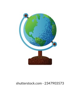 Geographic globe cartoon with stand icon school instrument element student concept isolated vector illustration