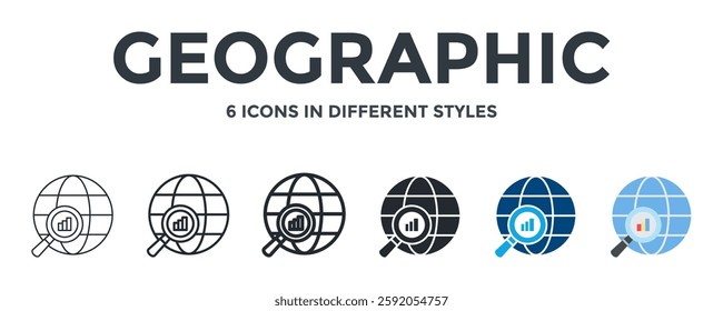 Geographic Icon In Different Style Vector Illustration. Designed In Thin Line, Regular Line, Bold Line, Glyph, Color Fill, And Flat Style Can Be Used For Web