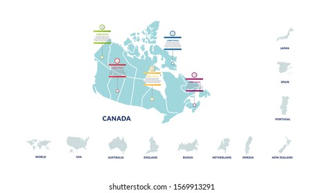 geographic infographic data template design with developed country and  world map for pesentation