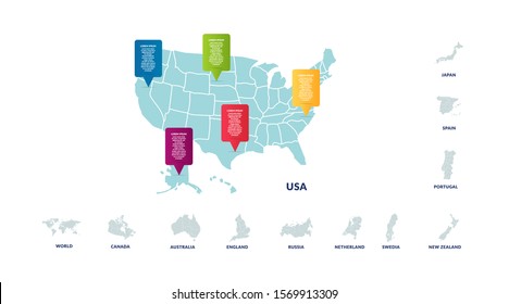 geographic infographic data template design with developed country and  world map for pesentation