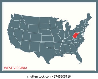 Geographic location of West Virginia state on USA map