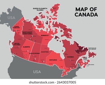 Geographic Map of Canada with Regions	
