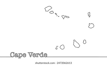 Geographic map of Cape Verde. Silhouette of the state borders of the island state. Simple vector illustration for different uses.