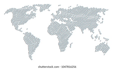 Geographic map composition designed of robotics manipulator pictograms. Vector robotics manipulator design elements are combined into conceptual world composition.