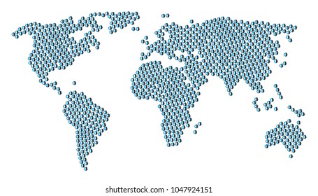 Geographic map concept combined of cyborg head icons. Vector cyborg head elements are composed into geometric earth atlas.