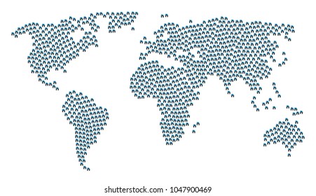Geographic map concept composed of home pictograms. Vector home design elements are composed into geometric worldwide map.