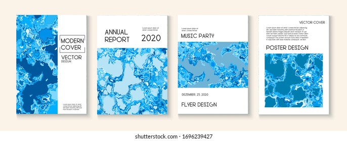 Geographic Map Fluid Paint Vector Cover. Funky Earth Day Ecology Poster. Water Ecology Blue Winter Report. Scientific Journal, Trendy Magazine Template. Geographic Map Fluid Oil Cover