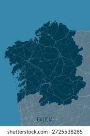 Geografische Karte von Galicien, Spanien Verkehrswege