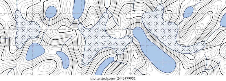 Mapa geográfico de tierras altas, glaciares y lagos, Anuncio de Vector