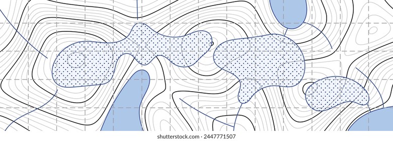 Geographic map of highlands, glaciers and lakes, vector banner