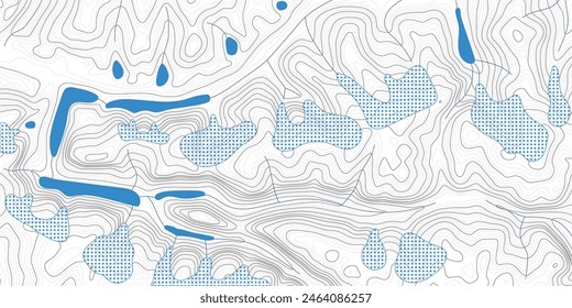 Geographic map of highlands, glaciers and lakes, vector banner