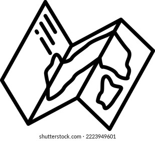 Geographisches Kartensymbol. Schwarze Kontur lineare Silhouette. Seitenansicht. Vektorgrafik, einfache flache Grafik. Einziger Gegenstand auf weißem Hintergrund.