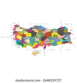 Mapa geográfico da província de Türkiye por província.