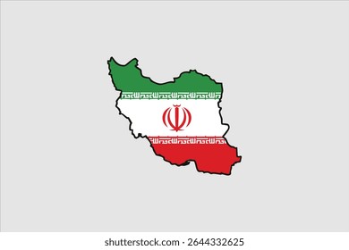 The geographic map silhouette of Iran filled with the national flag design and a bold black outline.