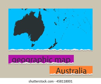 Geographic map and torn paper. Realistic image of the object Australia
