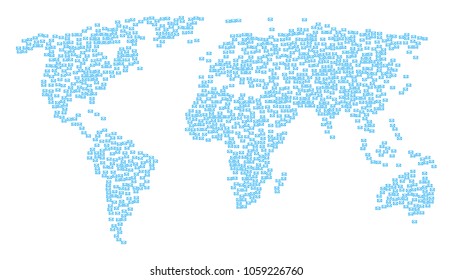 Geographic mosaic map made of envelope elements. Vector envelope scatter flat items are composed into mosaic global geography composition.