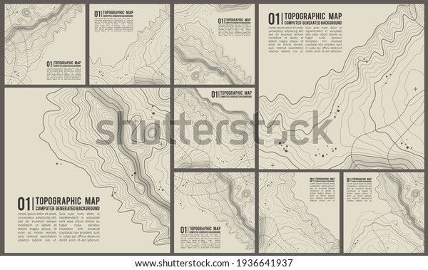 Geographic mountain topography vector\
illustration. Map on land vector terrain. Elevation graphic contour\
height lines.