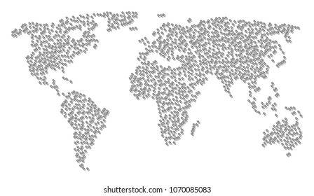 Geographic pattern map composed of paperclip elements. Vector paperclip scatter flat elements are combined into mosaic continental collage.