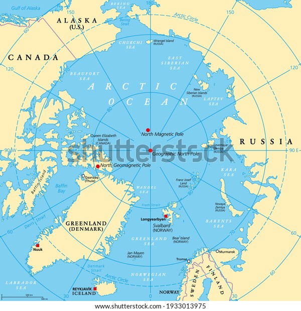 Geographic Position North Pole Earth Political Stock Vector (Royalty ...