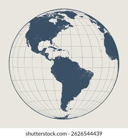 Representação geográfica das Américas em um mapa de grade esférico.