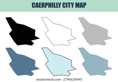 Geographic representation of Caerphilly city showing solid lined and stock variations for diverse design applications.
