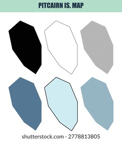 Geographic representation of Pitcairn Island presented in six distinct visual formats. Essential for navigational and informational projects.