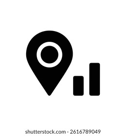 Geographic Research Icon with Map Pin and Bars - Black Solid