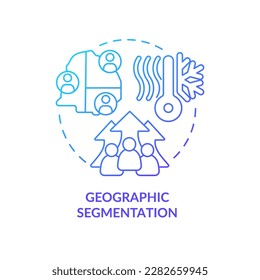 Geographic segmentation blue gradient concept icons set. Region, country. Market segmentation type abstract idea thin line illustration. Isolated outline drawing. Myriad Pro-Bold font used