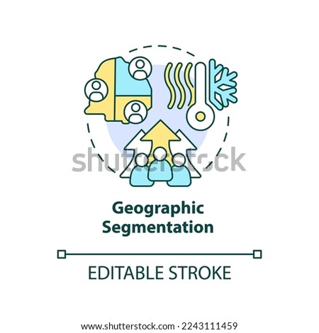 Geographic segmentation concept icons set. Region, country. Market segmentation type abstract idea thin line illustration. Isolated outline drawing. Editable stroke. Arial, Myriad Pro-Bold fonts used