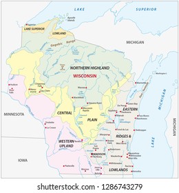 geographic vector Map of the U.S. state of Wisconsin