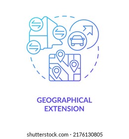Geographical extension blue gradient concept icon. Infrastructure development. Maas requirement abstract idea thin line illustration. Isolated outline drawing. Myriad Pro-Bold font used