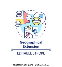 Geographical extension concept icon. Infrastructure development. Maas requirement abstract idea thin line illustration. Isolated outline drawing. Editable stroke. Arial, Myriad Pro-Bold fonts used