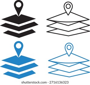Conjunto de ícones do Sistema de Informação Geográfica, ícone do sistema de informação geográfica assinar ilustração de vários estilos.
