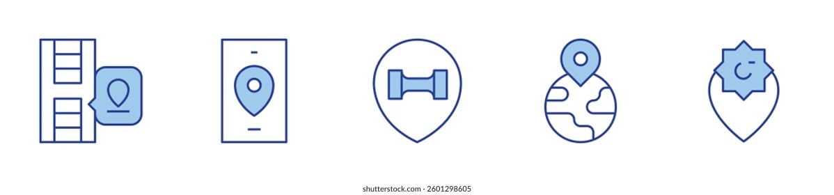 geographical, location, location pin. Location Icon vector illustration. Line Duotone style. Editable stroke.