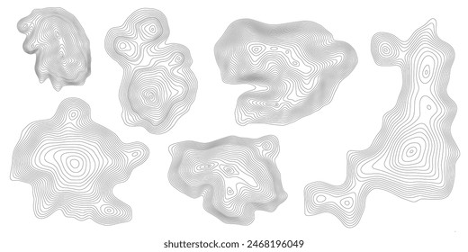 Geographical map, contour map, black lines on white background, design elements