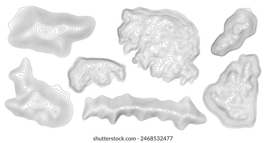 Geographical map, contour map, black lines on white background, design elements