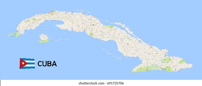 Geographical map of Cuba with identification of tourist attractions.