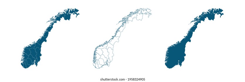 Geographical map of Norway isolated on white background