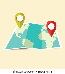 Geographical Map with pins   
Simple illustration Related to showing location on the map for Your Design.
