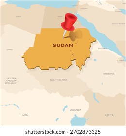 A geographical map of Suda and surrounding countries with pin placed on the map.