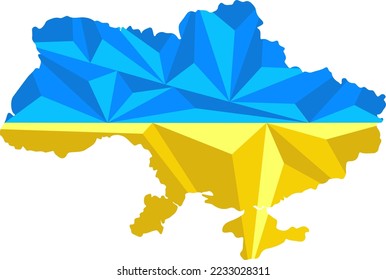Geographical map of Ukraine drawing in low polygonal style and Ukrainian flag colors 