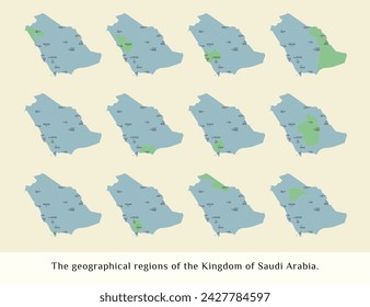 The geographical regions of the Kingdom of Saudi Arabia, Saudi Arabia map vector, Abstract design vector