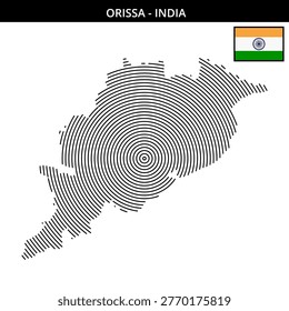 Geographical representation of Orissa with concentric lines with