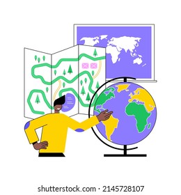 Geography abstract concept vector illustration. World geography, human and physical field, earth study, university degree, geographic information system, cartography, typography abstract metaphor.