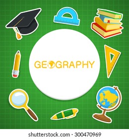 Geography backdrop. Education background design. Science colorful vector composition. 