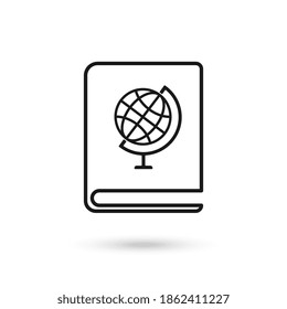 Geography book line icon. Book with globus vector icon. Symbol, logo illustration. Vector graphics. Flat design