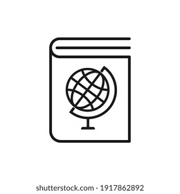 Geography book line icon. Book with globus. Symbol, logo illustration. Vector graphics. Flat design icon